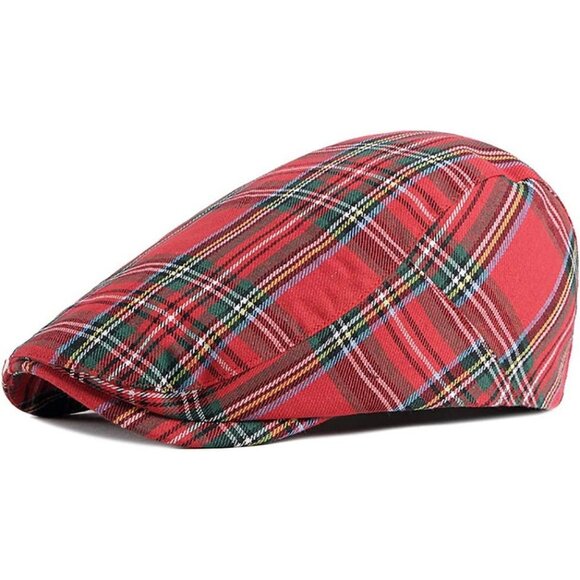 Men's T-red Cotton blend  Adjustable Colorful Striped Plaid Ivy Cap - Picture 1 of 6